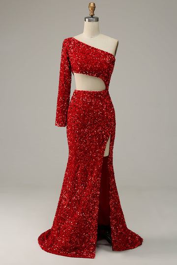 Sirena Un Hombro Rojo Vestido de Fiesta